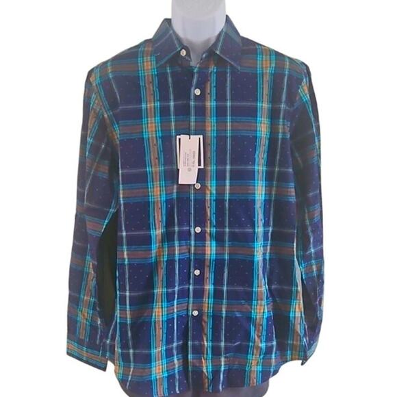Club Room Men's Button-Down Shirt - Plaid Cotton - Size XXL - Navy/Teal - Picture 2 of 7